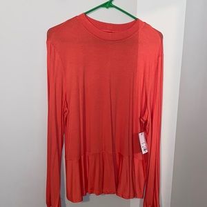 Coral long sleeve peplum top